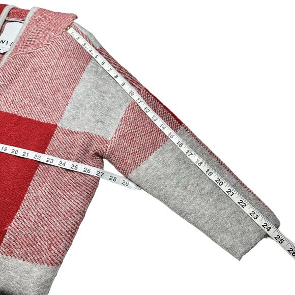 NVLT | Women | Red Gray Hooded Oversized Plaid Hooded Cardigan | Size Small - Picture 4 of 9